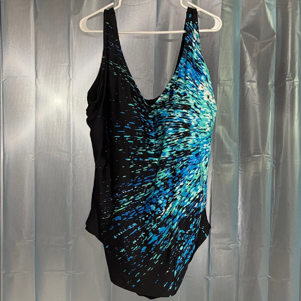 Woman Within Black and Blue One-Piece Swimsuit